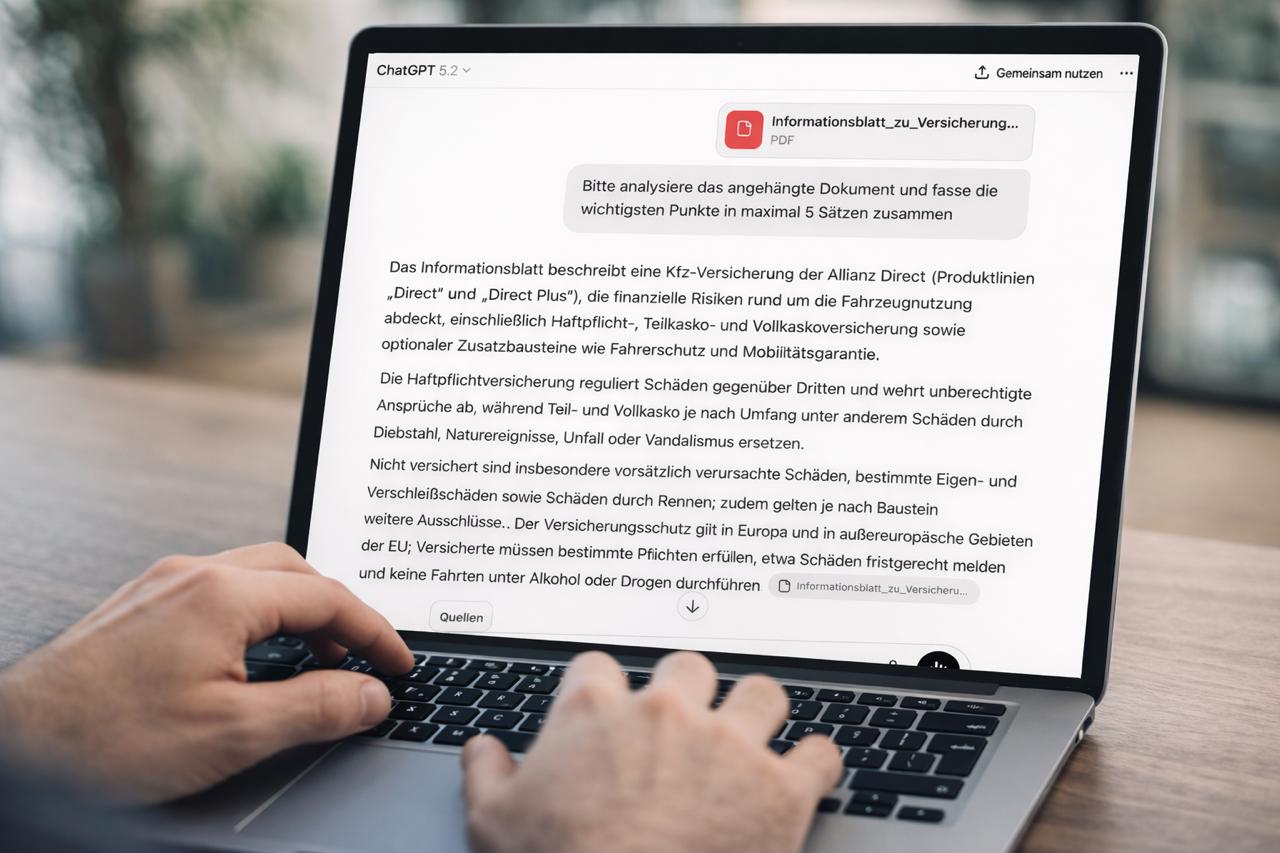 ChatGPT fasst Versicherungsdokumente zusammen