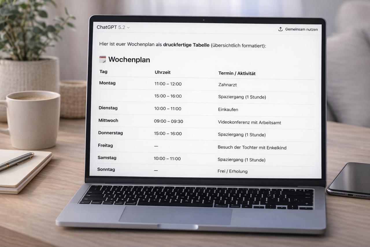 Wochenplan als übersichtliche Tabelle